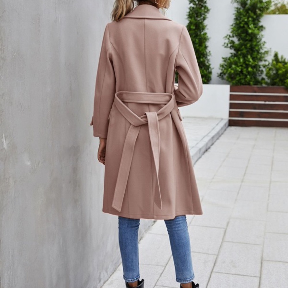 Cozy Black Button up Trench Pea Coat Minimalist - Picture 5 of 14